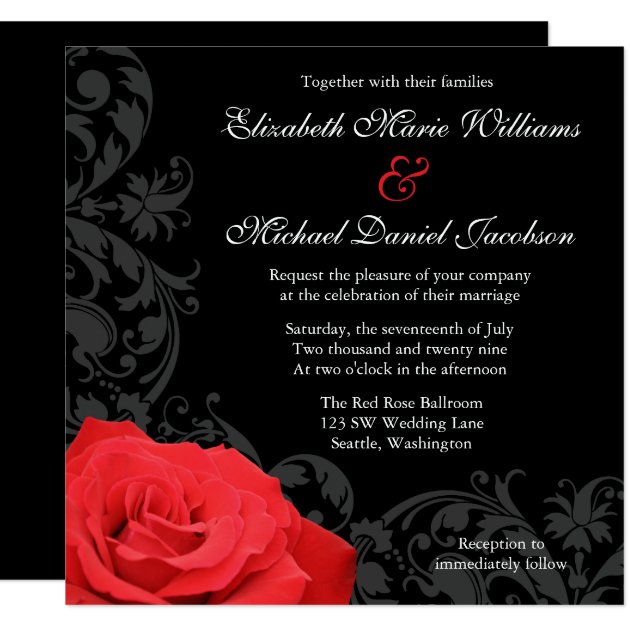 Red Rose Flourish Wedding Invitation