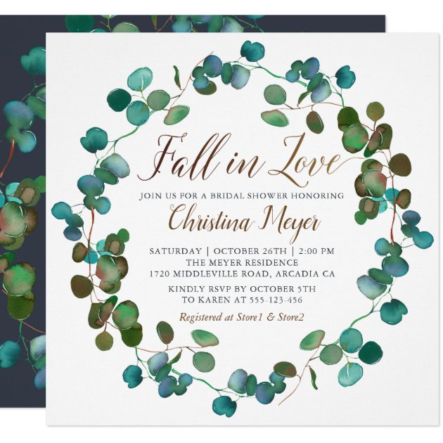 Fall in Love Autumn Greenery Wreath Bridal Shower Invitation