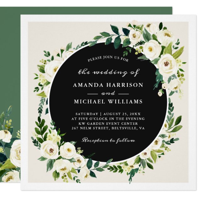 Ivory White Greenery Floral Square Wedding Invitation