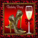 Chic Cocktail High Heel Shoes Red Leopard Birthday Card | Zazzle