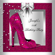 Deep Pink Silver High Heel Shoe Birthday Party Invitation | Zazzle.com
