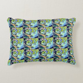 snowshoe blue/green graffiti kitty decorative pillow