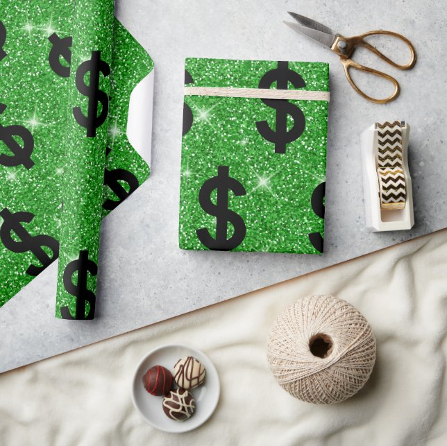 Black Dollar Sign Money Entrepreneur Wall Street Wrapping Paper (Crafts)