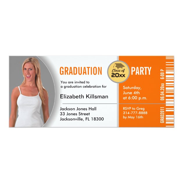 Graduation Ticket Party Invitation TKT313 Orange