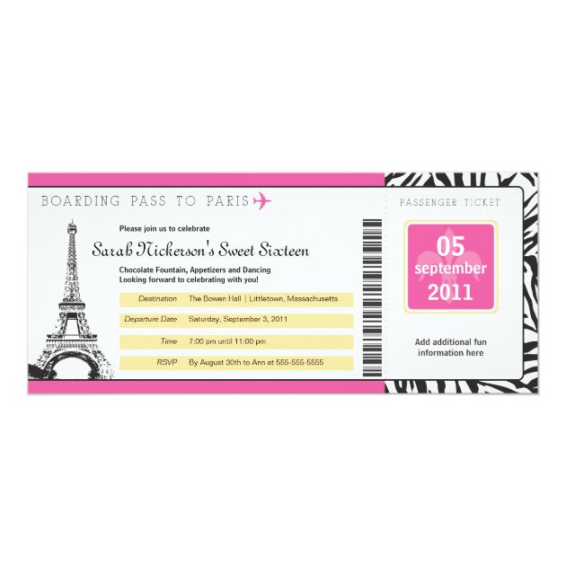 Sweet 16 Boarding Pass to Paris Invitation