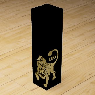 Leo Lion Zodiac Black Wine Box