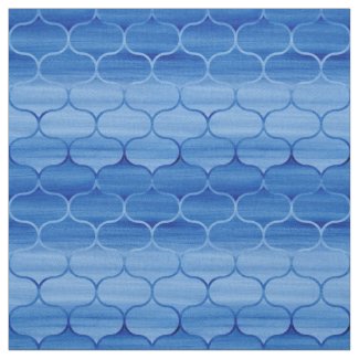 Geometric Light to Dark Blue Painted Ogee Pattern Fabric