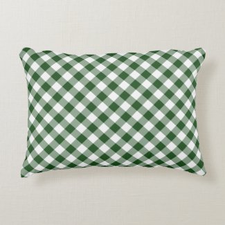 Diagonal Green and White Gingham Checked Plaid Accent Pillow