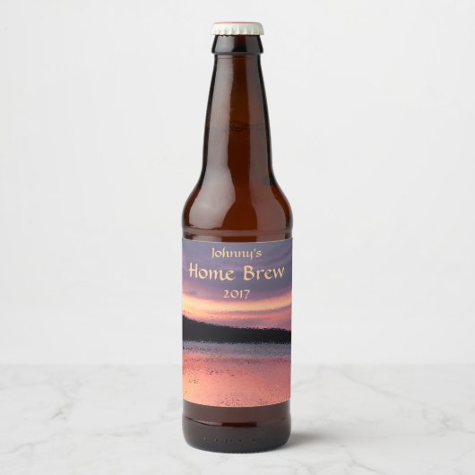 Pink Purple Abstract Sunset Ocean Wave Beer Label (Front)