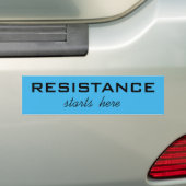 Resistance Starts Here, black text on bright blue  (On Car)