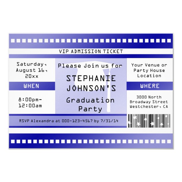 Blue Graduation Or Party Admission Ticket Invitation