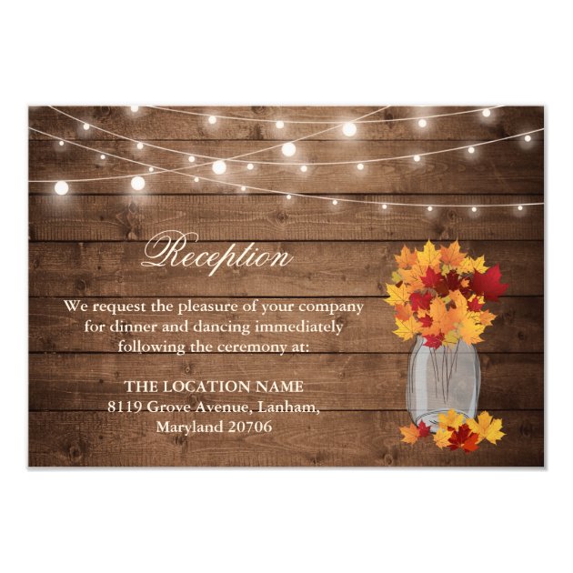 Rustic Fall Leaves String Light Wedding Reception Invitation