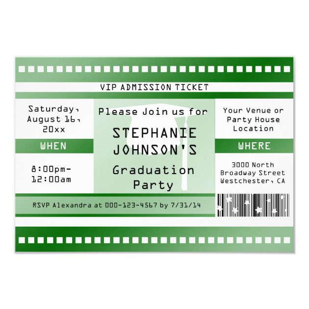 Green Graduation Or Party Admission Ticket Invitation