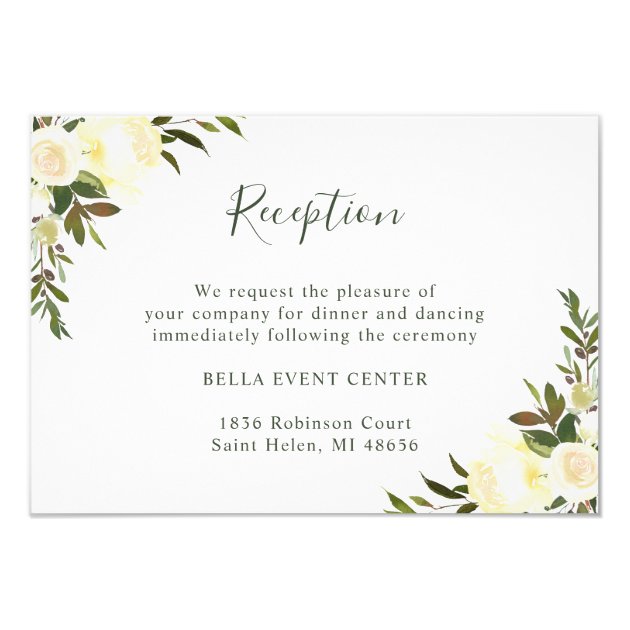 Greenery Watercolor Ivory Floral Wedding Reception Invitation