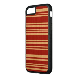 Mixed Red Stripes on Natural Wood Carved iPhone 7 Case