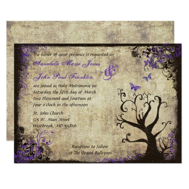 Butterfly and Tree Vintage Wedding Invitation
