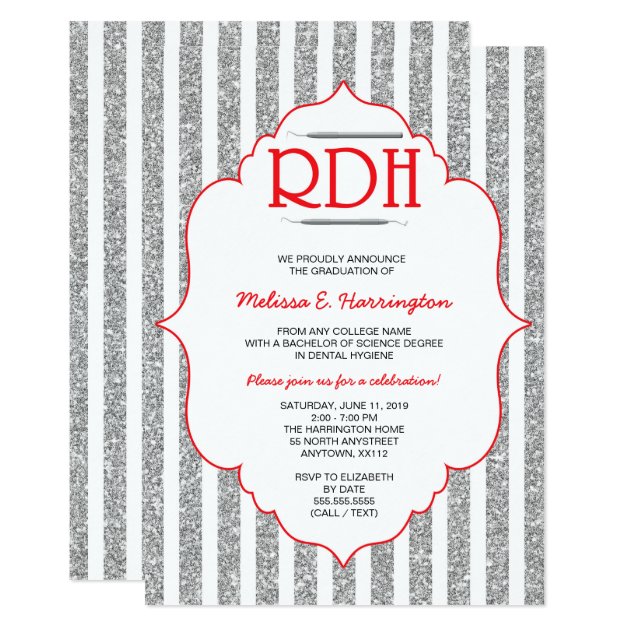 Red Glitter RDH Graduation Dental Hygienist Invite