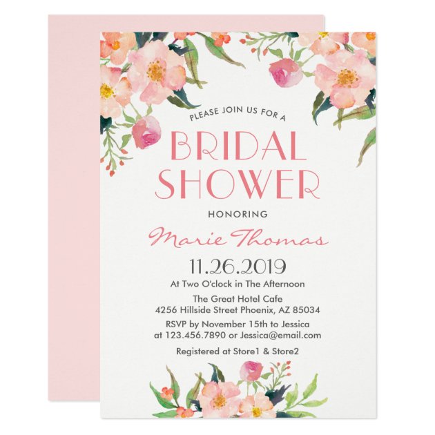Watercolor Botanical Pink Floral Bridal Shower Card