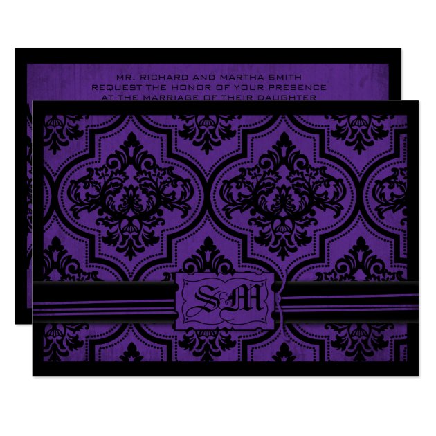 Goth Purple Black Damask Wedding Envelope Invitation