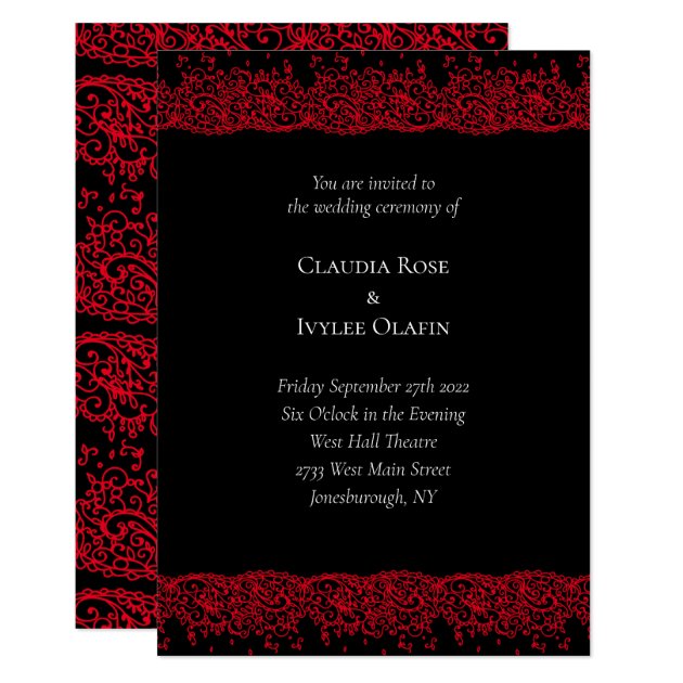 Red and Black Lace Gothic Wedding Invitation