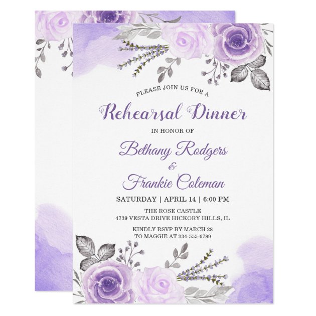 Trendy Pastel Purple Floral Chic Rehearsal Dinner Card