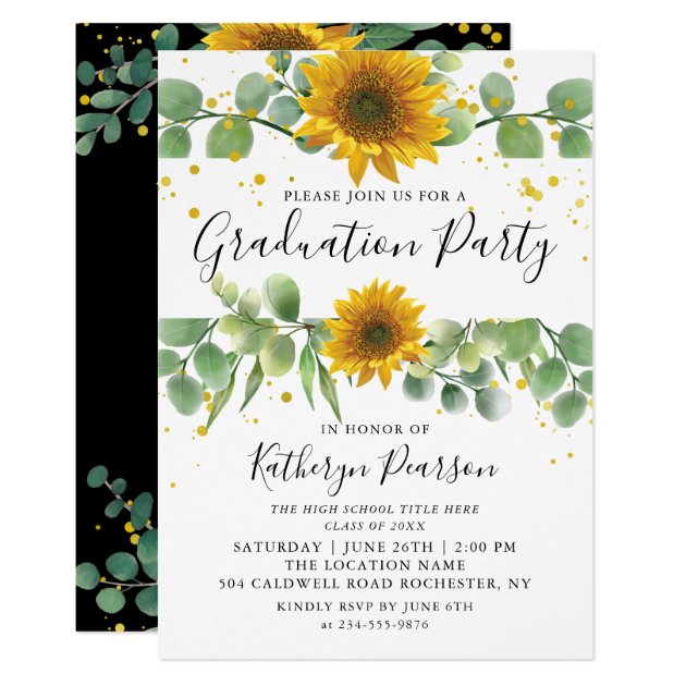 Greenery Sunflowers Graduation Party Invitation