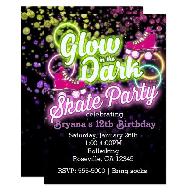 GLOW in the dark SKATE PARTY Birthday Invitation