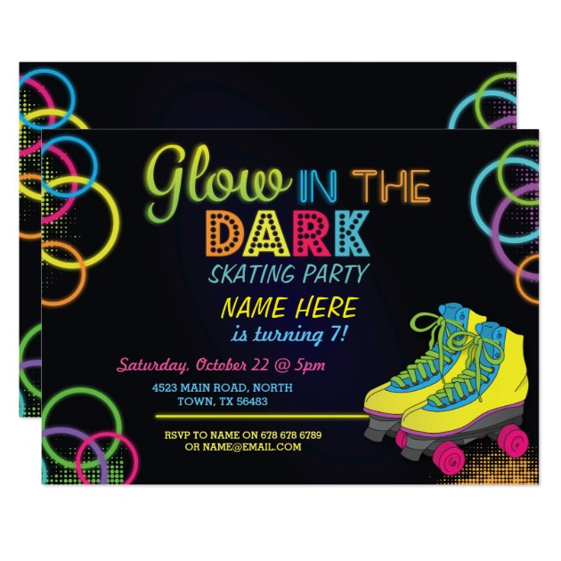 Glow In The Dark Roller Skating Birthday Invite