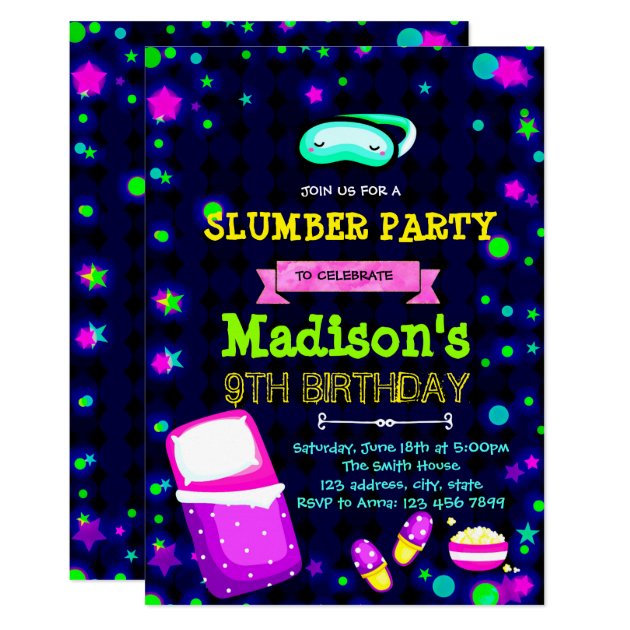 Cute glow slumber birthday party invitation