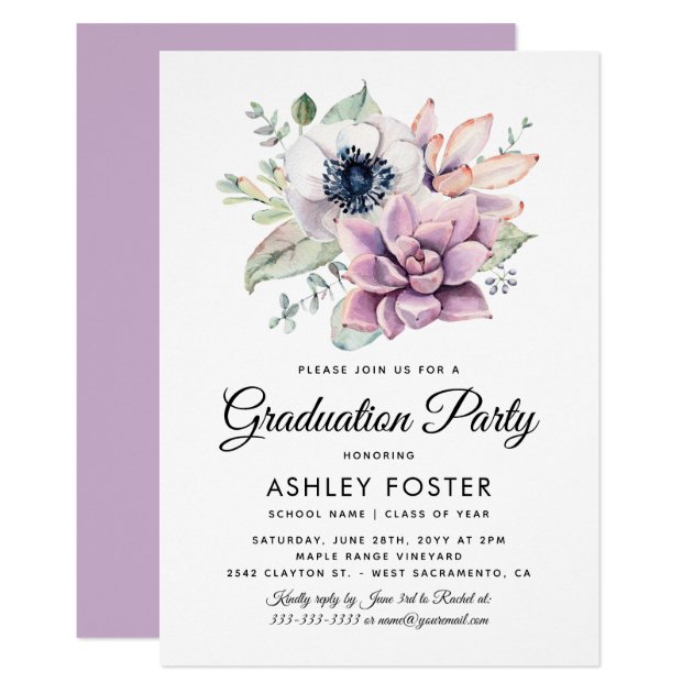 Modern Watercolor Floral Bloom Graduate Party Card