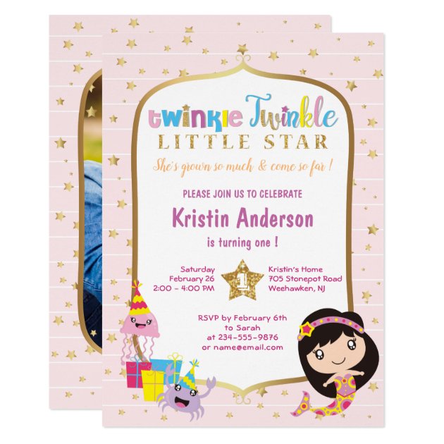 Twinkle Twinkle Little Star Photo Birthday Party Card