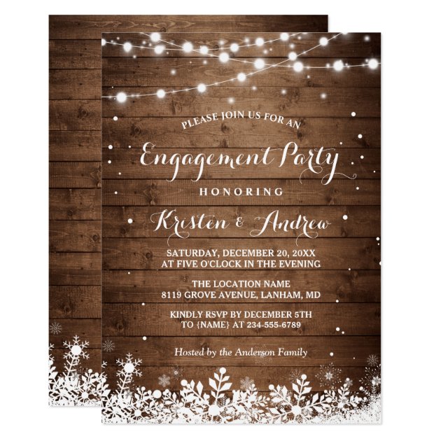 Winter Engagement Party Snowflakes String Lights Invitation