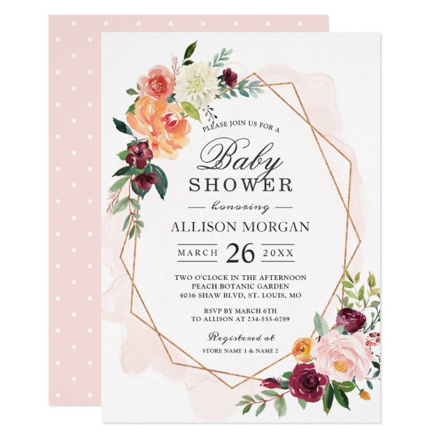 Watercolor Blush Floral Girl Baby Shower Invitation