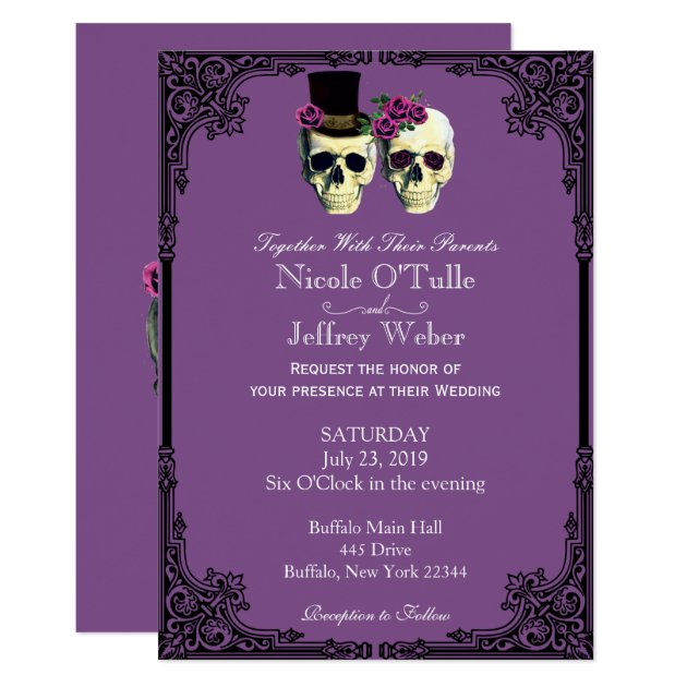 Purple Goth Sugar Skull Wedding Invitation