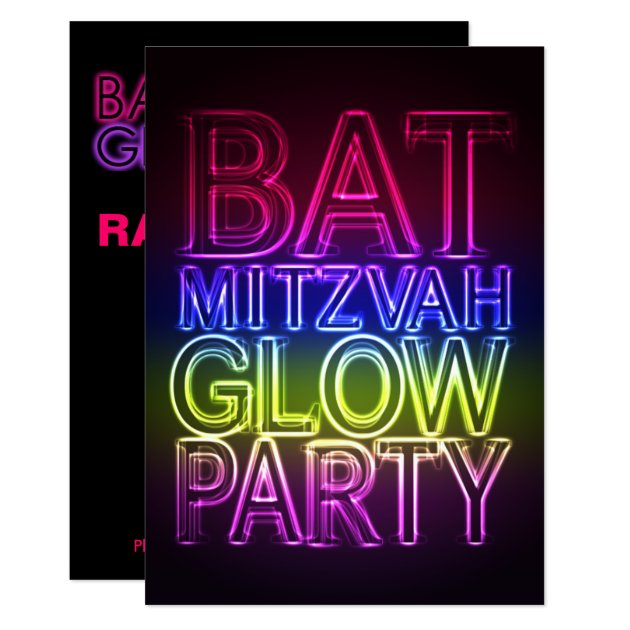 Bat Mitzvah GLOW PARTY Birthday Invitation