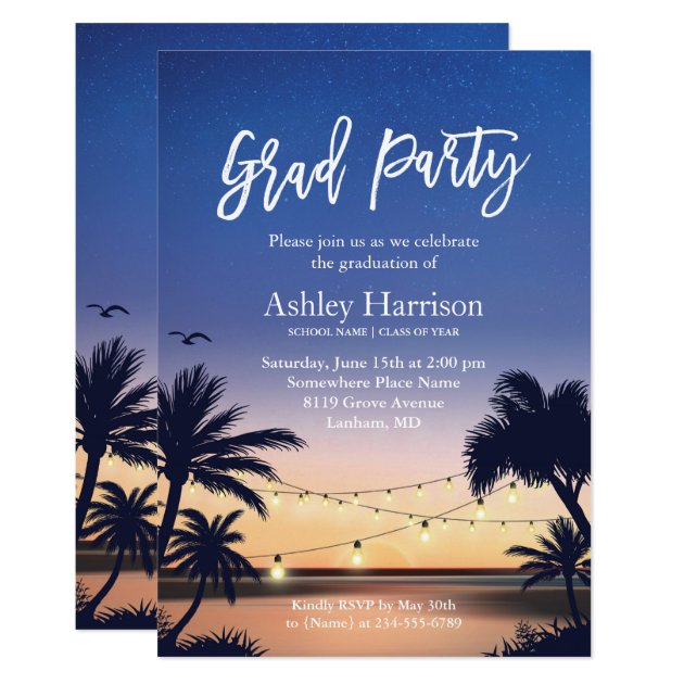 Palm Beach Sunset String Lights Graduation Party Invitation