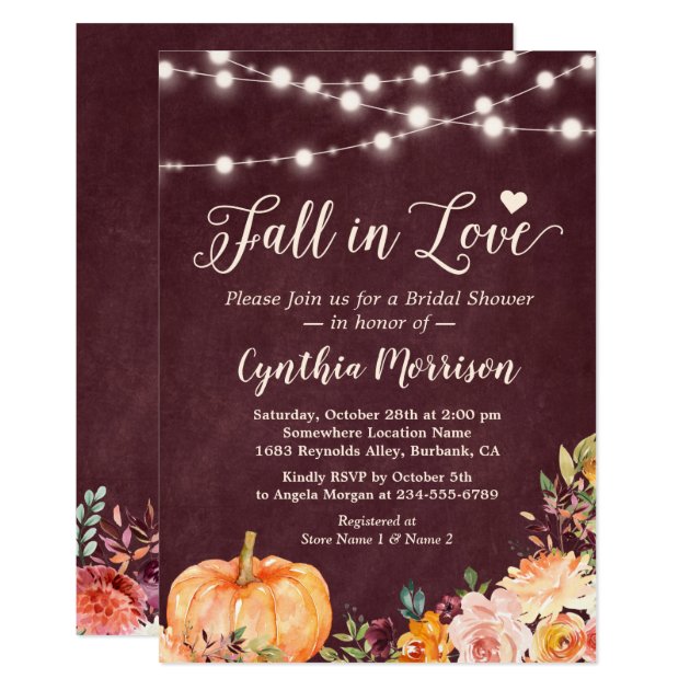 Fall in Love String Lights Floral Bridal Shower Invitation