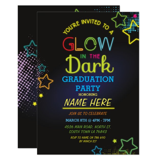 Graduation Party Glow In The Dark Neon Invite