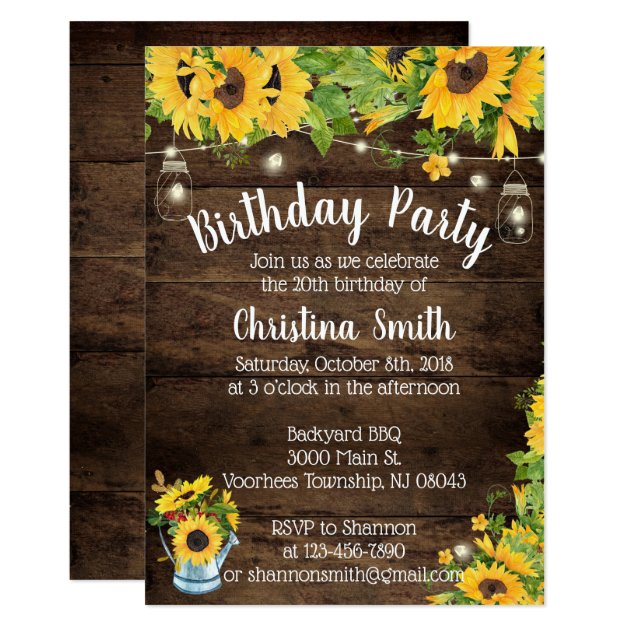 Sunflower Birthday Party Invitation - Country