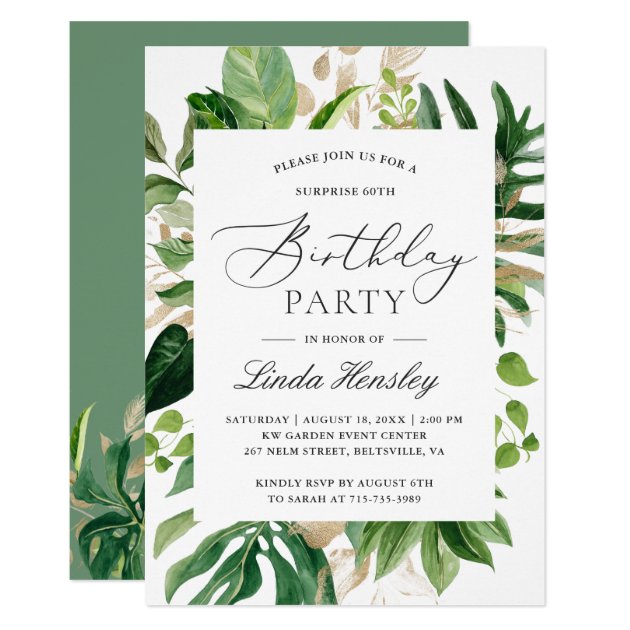 Greenery Tropical Leaves Summer Birthday Party Invitation