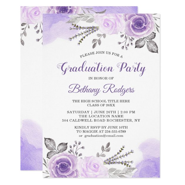 Chic Pastel Purple Rose Garden Graduation Party Card