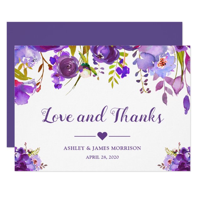 Love And Thanks Violet Purple Watercolor Floral Card