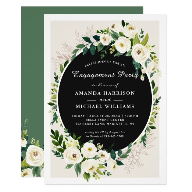 White Green Bloom Floral Wedding Engagement Party Invitation