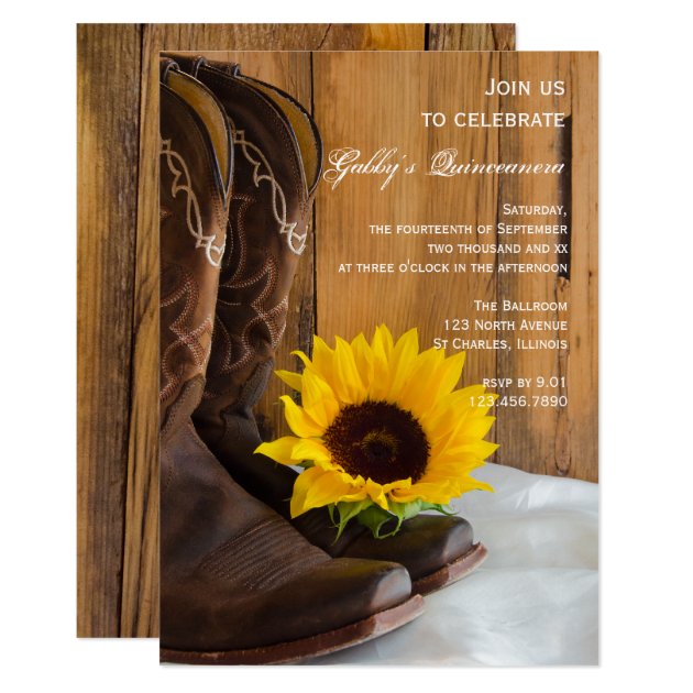 Country Sunflower Western Quinceanera Barn Party Invitation