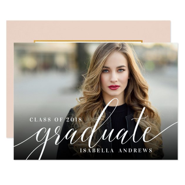 Chic Girly Hand Lettered Script Photo Graduation Card