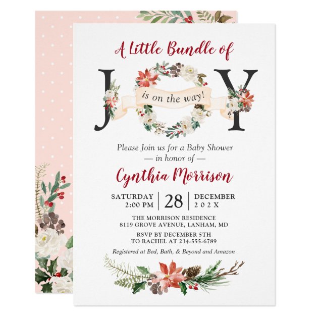 Little Bundle of JOY Poinsettia Floral Baby Shower Invitation