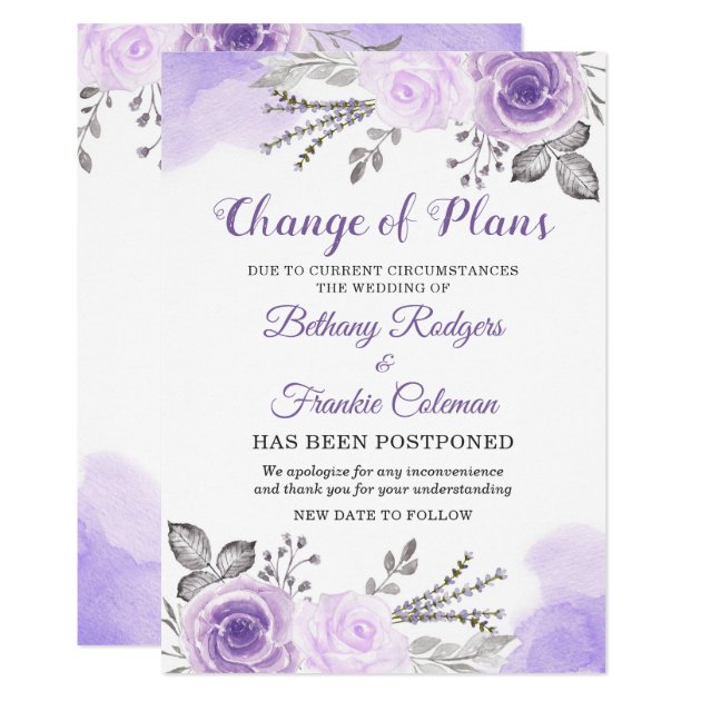 Change of Plans Announcement Chic Purple Floral