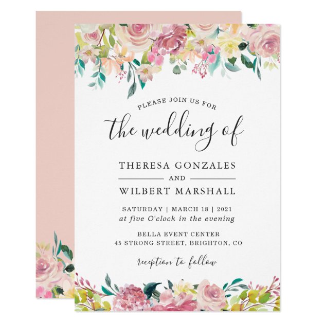 Pastel Chic Spring Blush Botanical Floral Wedding Invitation