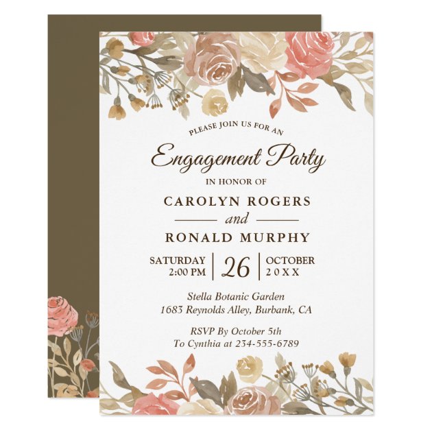 Rustic Autumn Beige Floral Fall Engagement Party Invitation
