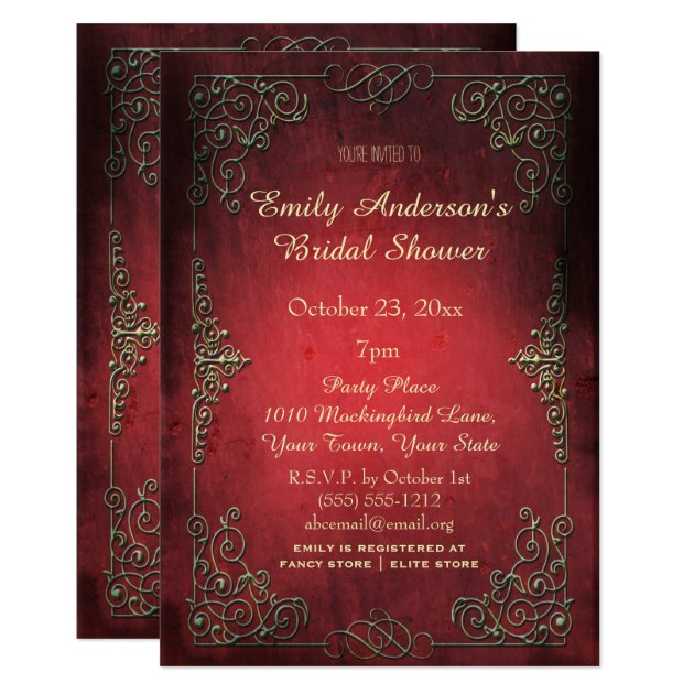 Vintage Elegant Regal Gold & Red Bridal Shower Invitation